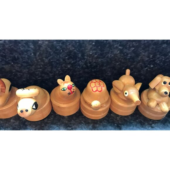 Set of 8 Vtg Wooden Pencil Sharpeners E552 Monkey Panda Bear Lion Ram Cat Turtle - Picture 8 of 10